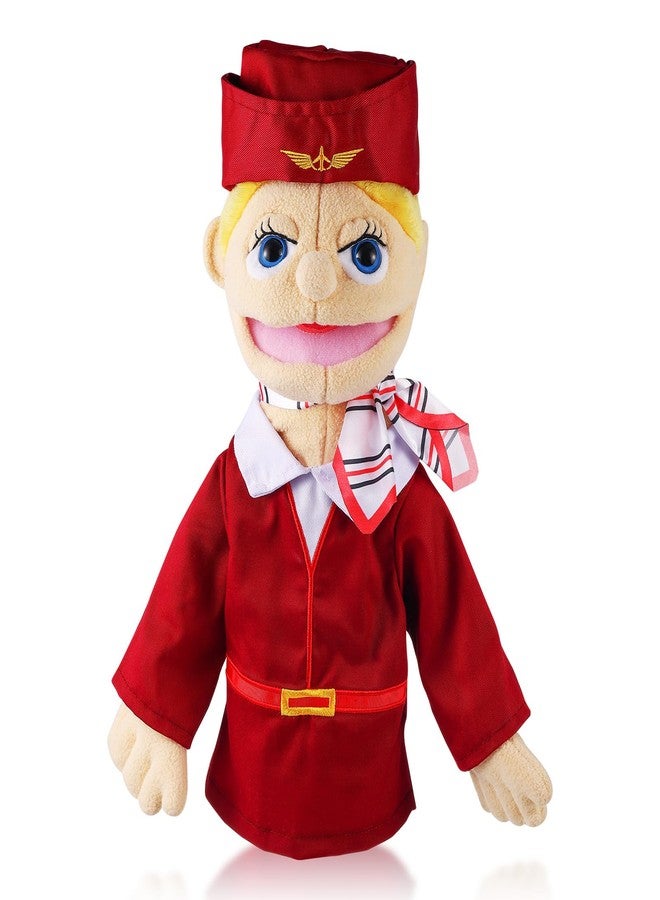 ZJoey Role Play Hand Puppets Hand Plush Chef Doctor Fireman Pirate Detective Athlete Nurse Worker Hand Puppet Toys Puppets for Kids Storytelling Imaginative Pretend Play Teaching Preschool(Stewardess) - Image 1